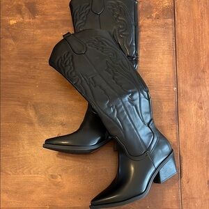 Women's Black Knee High Cowboy Boots
